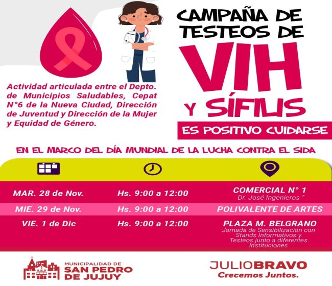 El municipio sampedreño lanzo la campaña de testeos de VIH y Sífilis “Es Positivo Cuidarse”