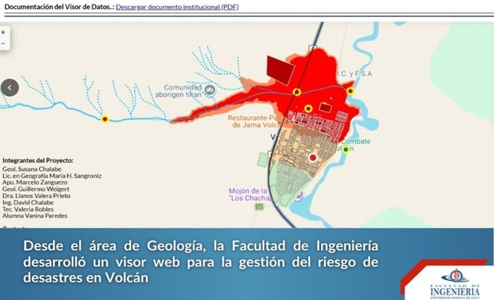 Facultad de Ingeniería de la UNJu desarrolló herramienta de datos espaciales para la gestión de riesgos de desastres en Volcán