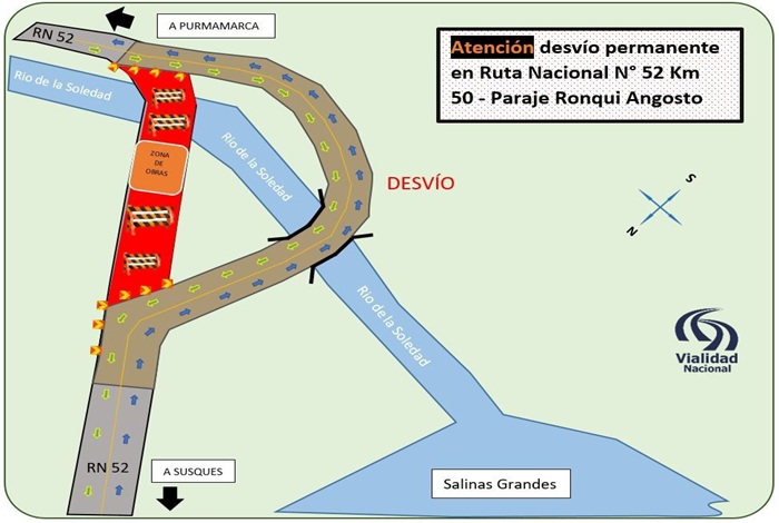 Habilitan desvío en ruta 52 por reparaciones