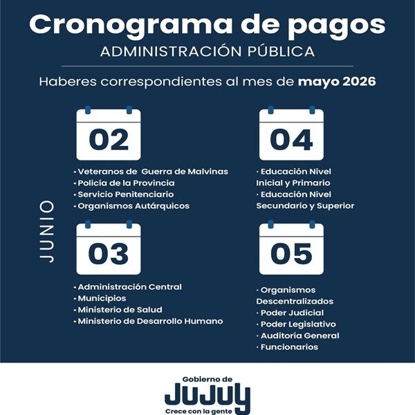 El martes 2 de junio inicia el cronograma de pagos en Jujuy