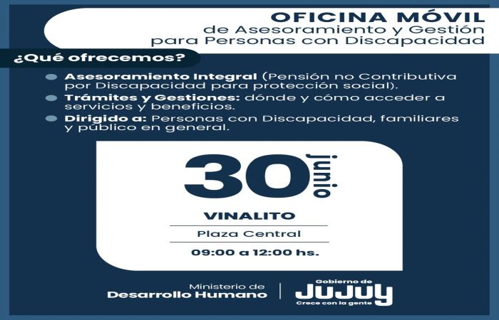 La Oficina Móvil de Discapacidad brindará atención y asesoramiento en la localidad de Vinalito