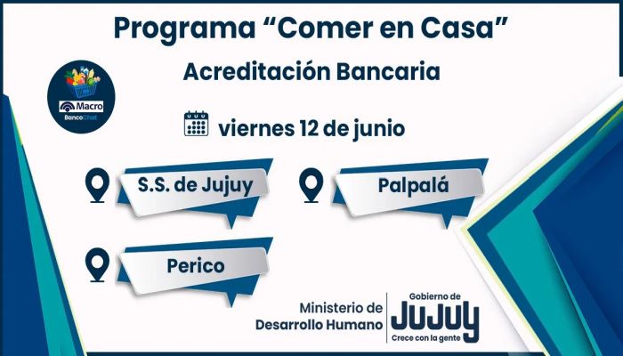Se acreditó los fondos del Programa «Comer en Casa» para las localidades de San Salvador de Jujuy, Palpalá y Perico