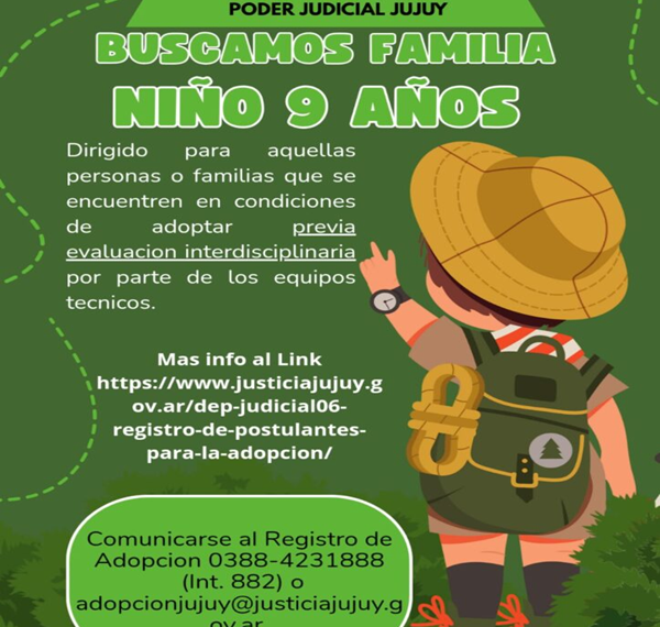 Convocatoria pública en Jujuy para la adopción de un niño de 9 años
