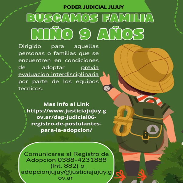 Convocatoria pública en Jujuy para la adopción de un niño de 9 años