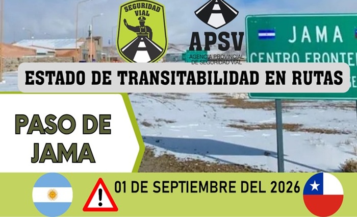 Paso de Jama: Habilitado en ambos sentidos, pero advierten por hielo y fuertes vientos