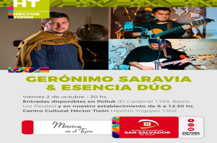 Música en el Tizón: Gerónimo Saravia y Esencia Dúo se presentan este viernes en Jujuy